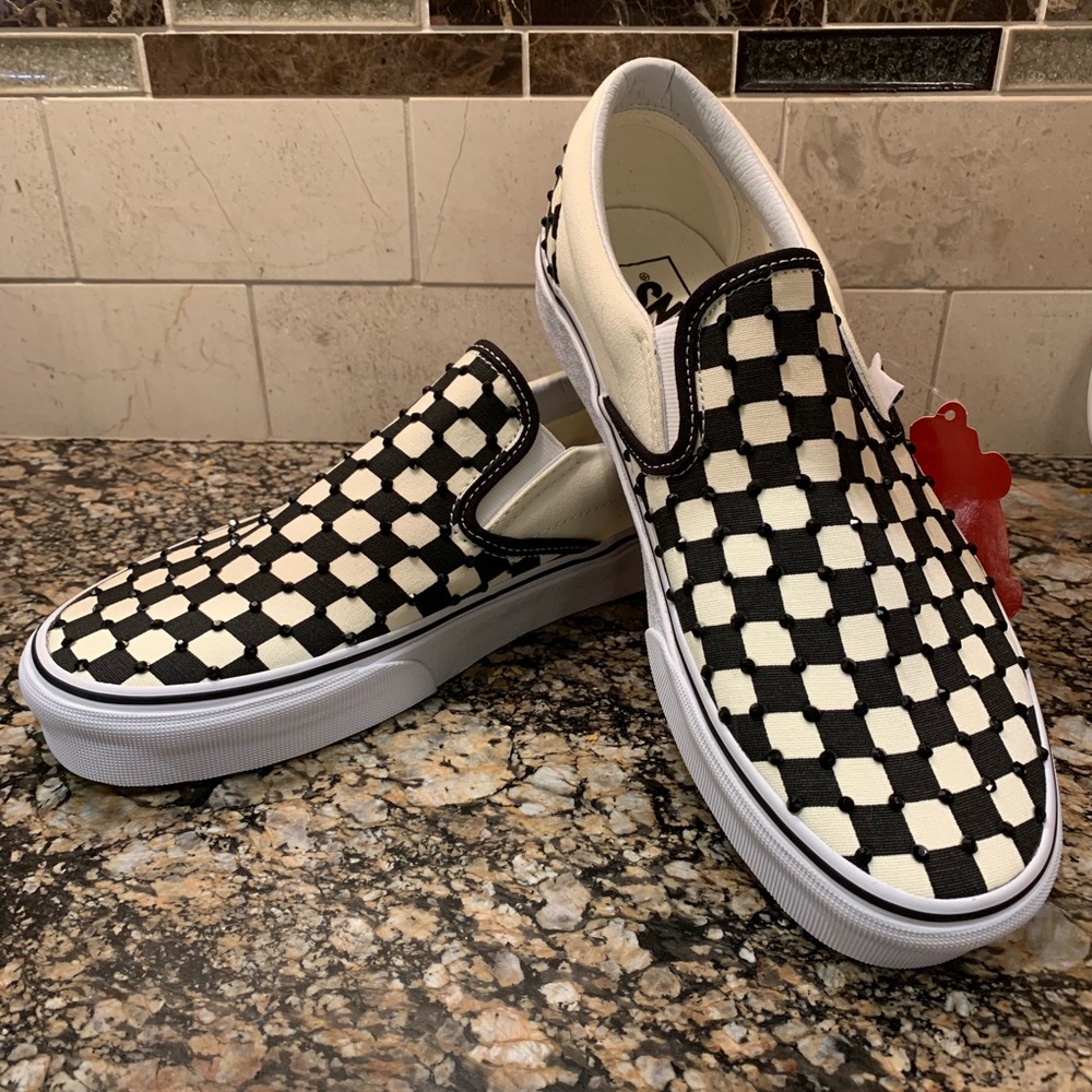 NWT Custom Vans Checkerboard Black Crystals - Picture 3 of 4